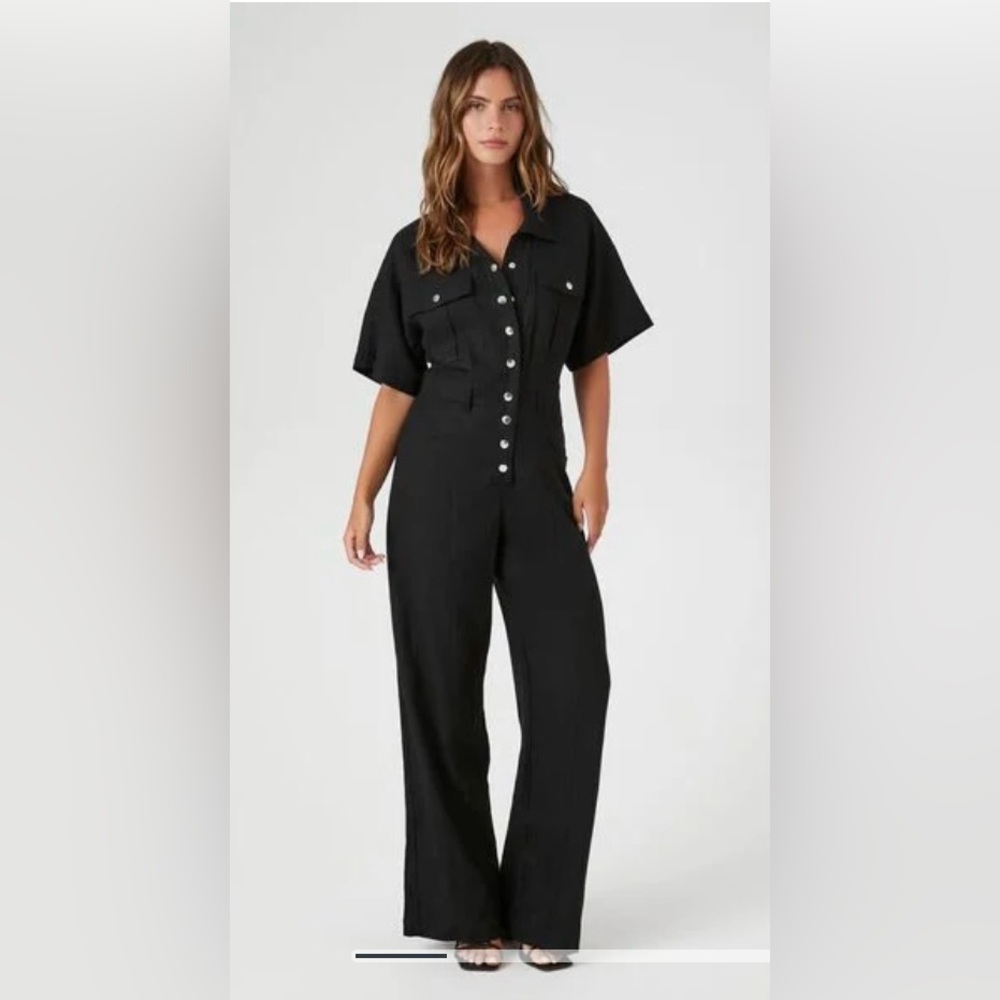 Forever 21 Black Short-Sleeve Jumpsuit